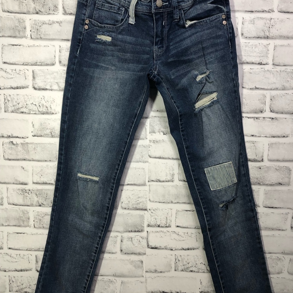 Mudd Women's Distressed Skinny Jeans - Dark Blue